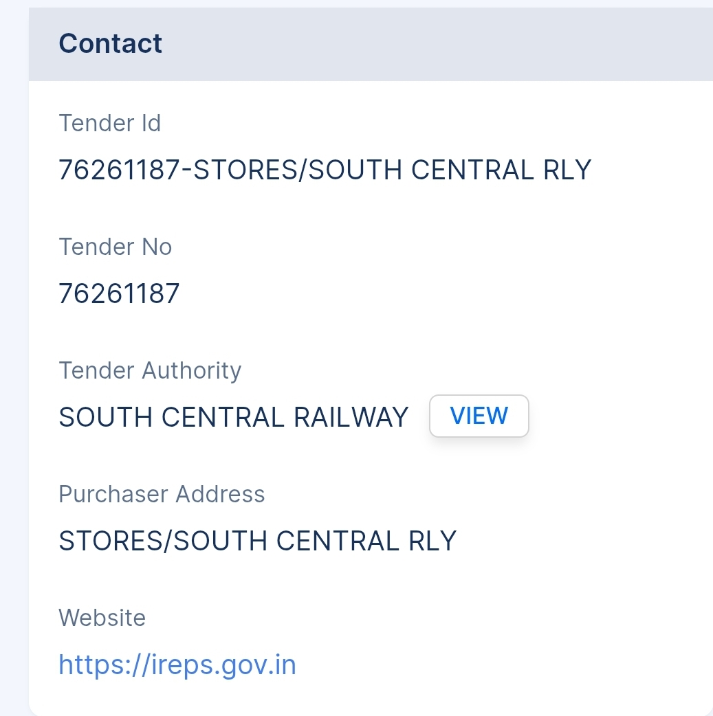 South Central Railway - SCR Tender - Telangana Tender