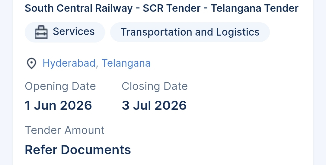 South Central Railway - SCR Tender - Telangana Tender