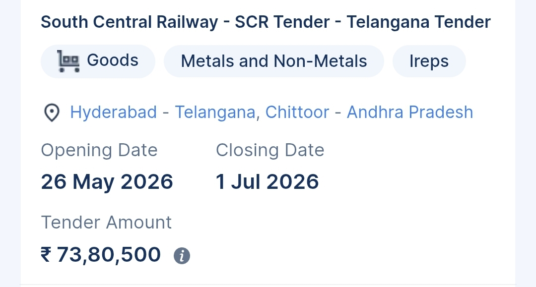 South Central Railway - SCR Tender - Telangana Tender