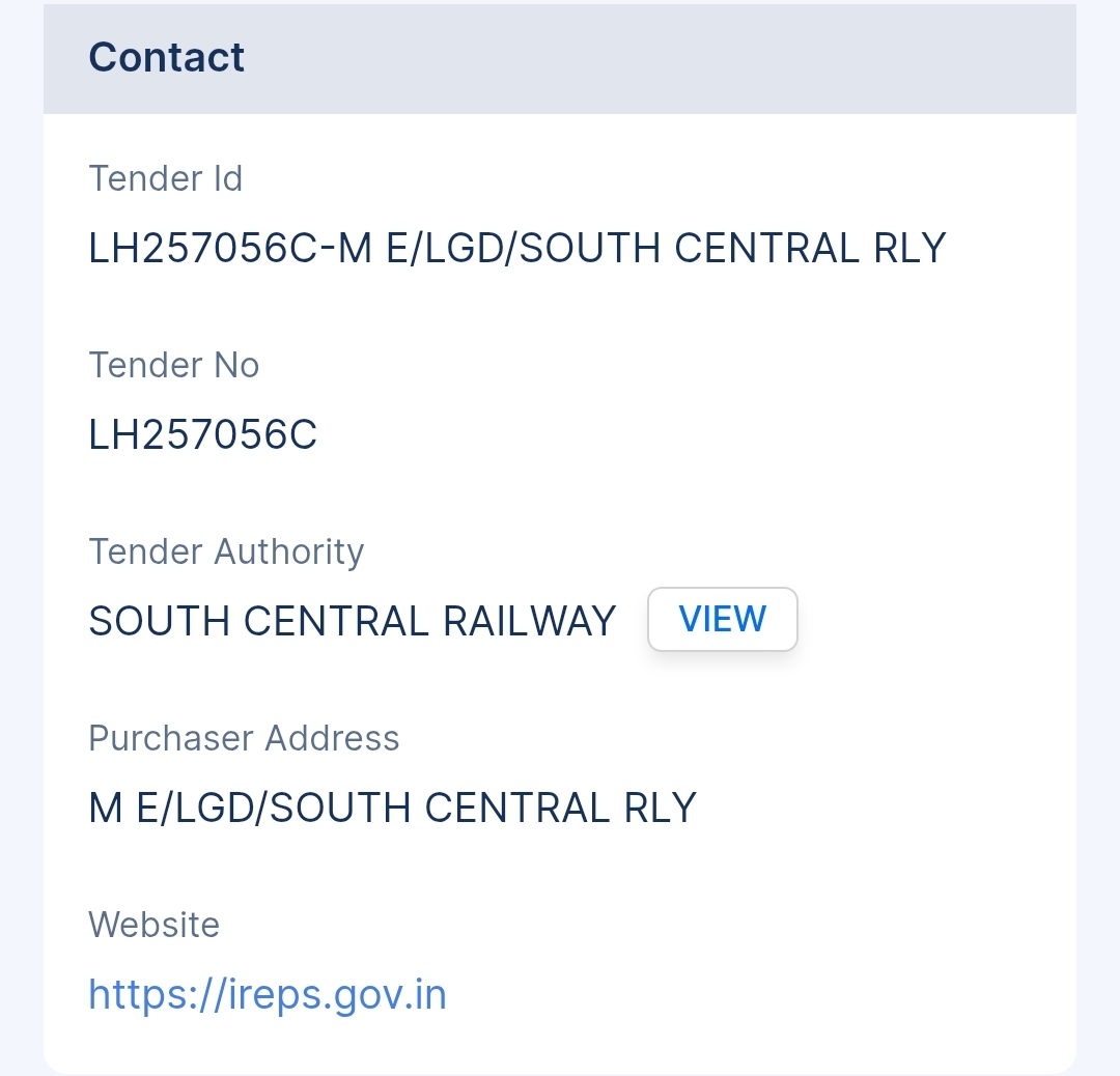 South Central Railway - SCR Tender - Telangana Tender
