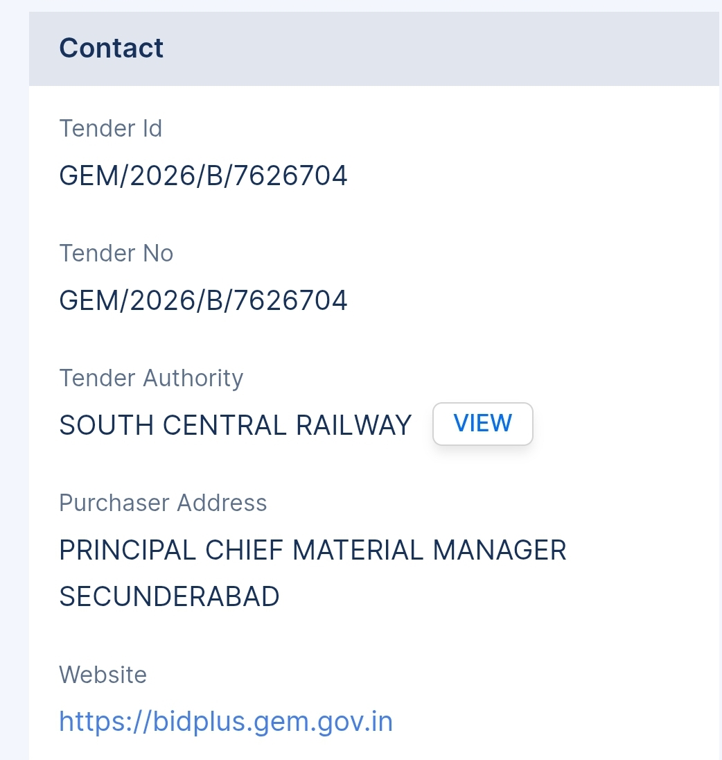South Central Railway - SCR Tender - Telangana Tender