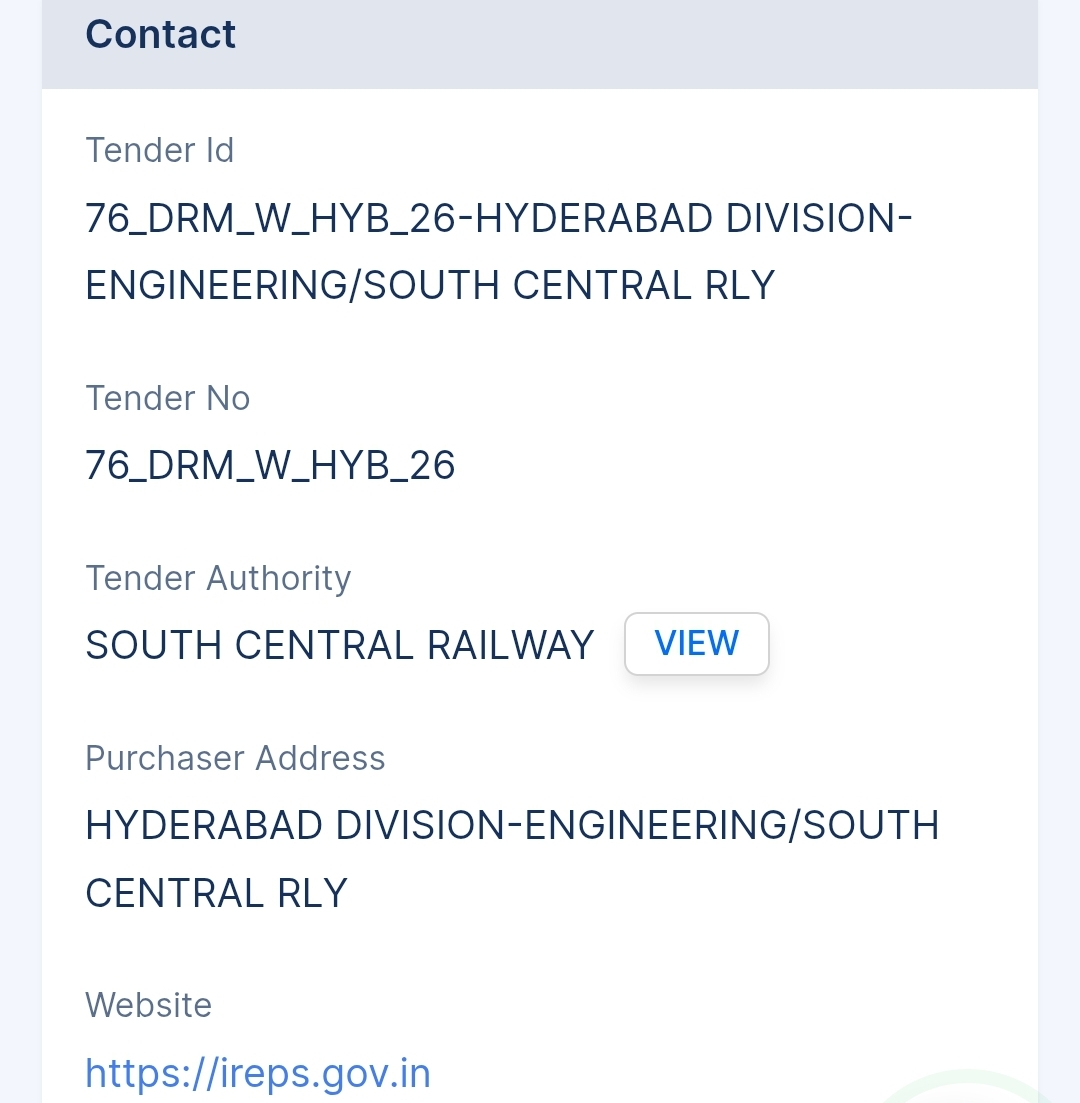 South Central Railway - SCR Tender - Telangana Tender