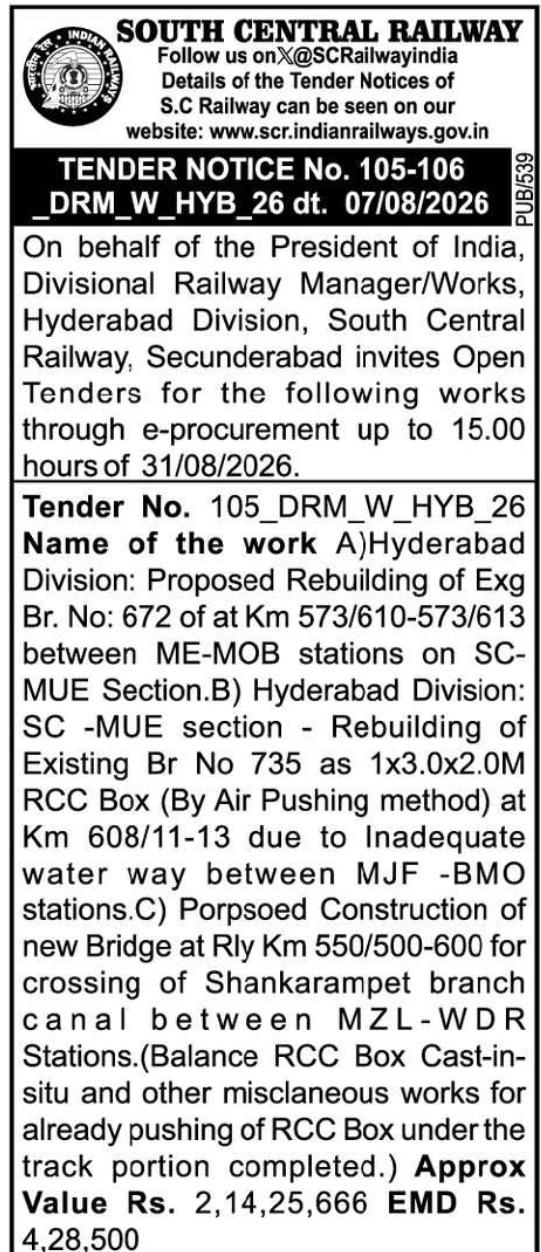 South Central Railway Tender – Rebuilding and Construction of Bridges