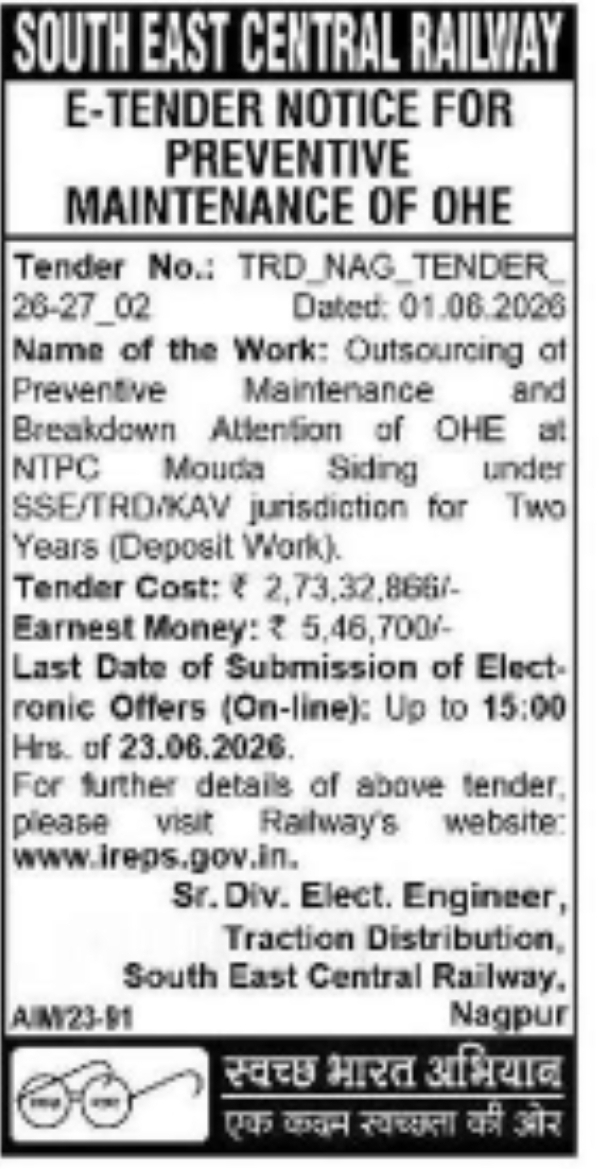 South East Central Railway – E-Tender Notice