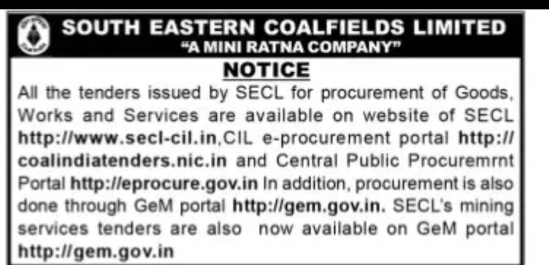 SOUTH EASTERN COALFIELDS LIMITED (SECL) – Tender Information Notice