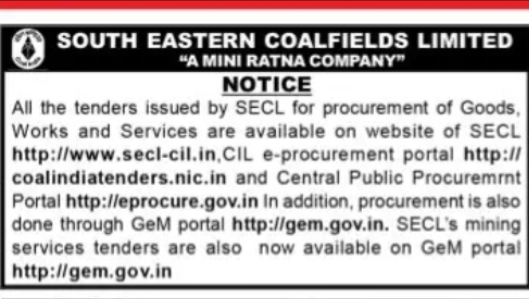 SOUTH EASTERN COALFIELDS LIMITED (SECL) – Tender Notice