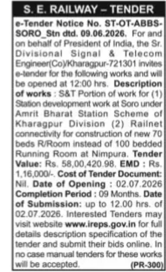 SOUTH EASTERN RAILWAY – E-TENDER (Kharagpur Division)