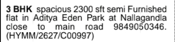 Spacious 3 BHK Flat for Sale – Aditya Eden Park, Nallagandla
