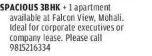 🌟 Spacious 3BHK + 1 apartment available at Falcon View, Mohali.