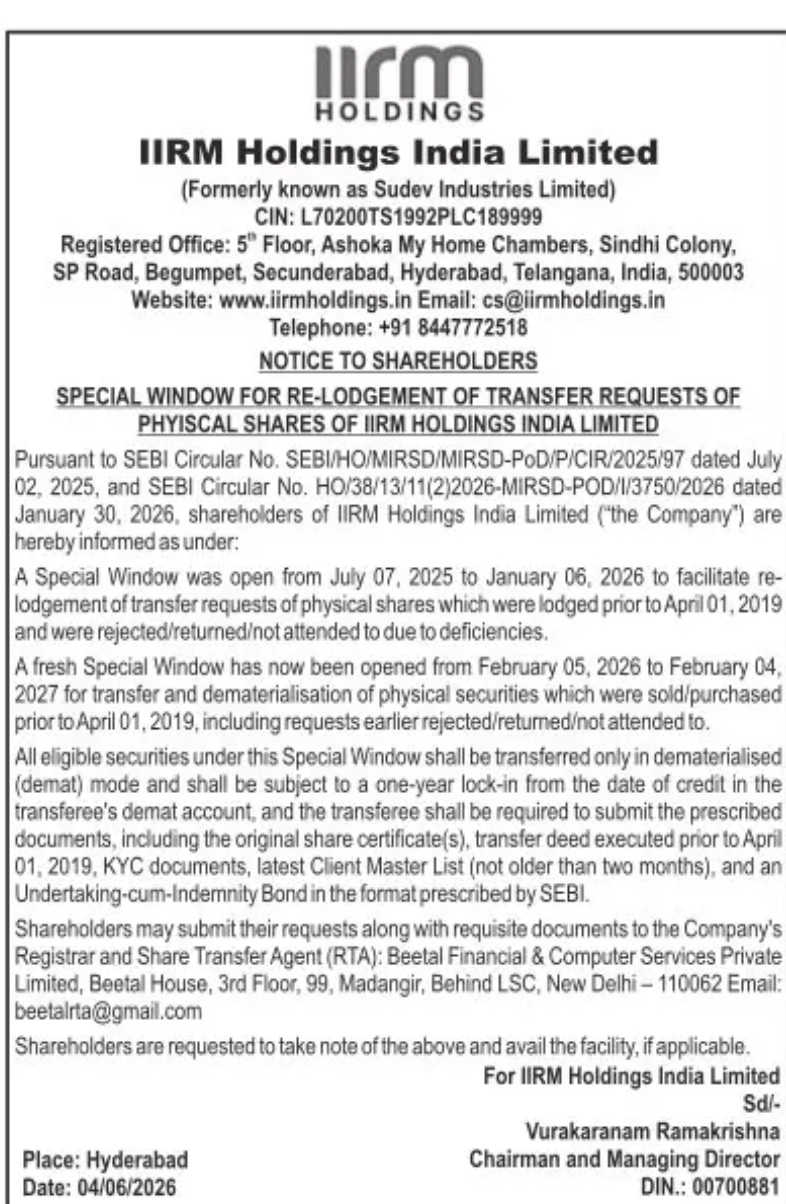 Special Window for Re-lodgement of Physical Share Transfer Requests