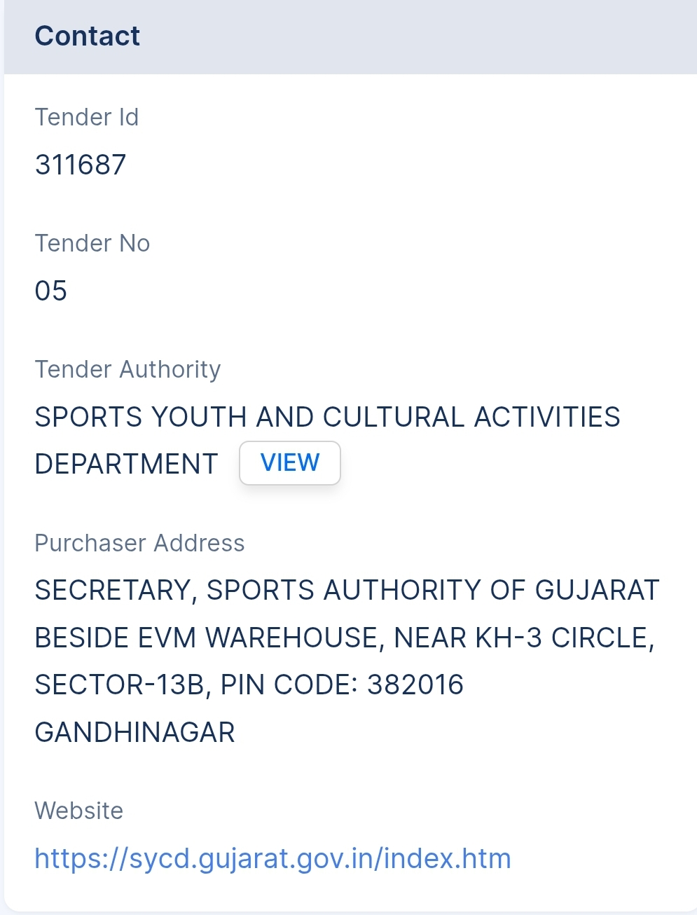 Sports Youth And Cultural Activities Department Tender - Gujarat Tender