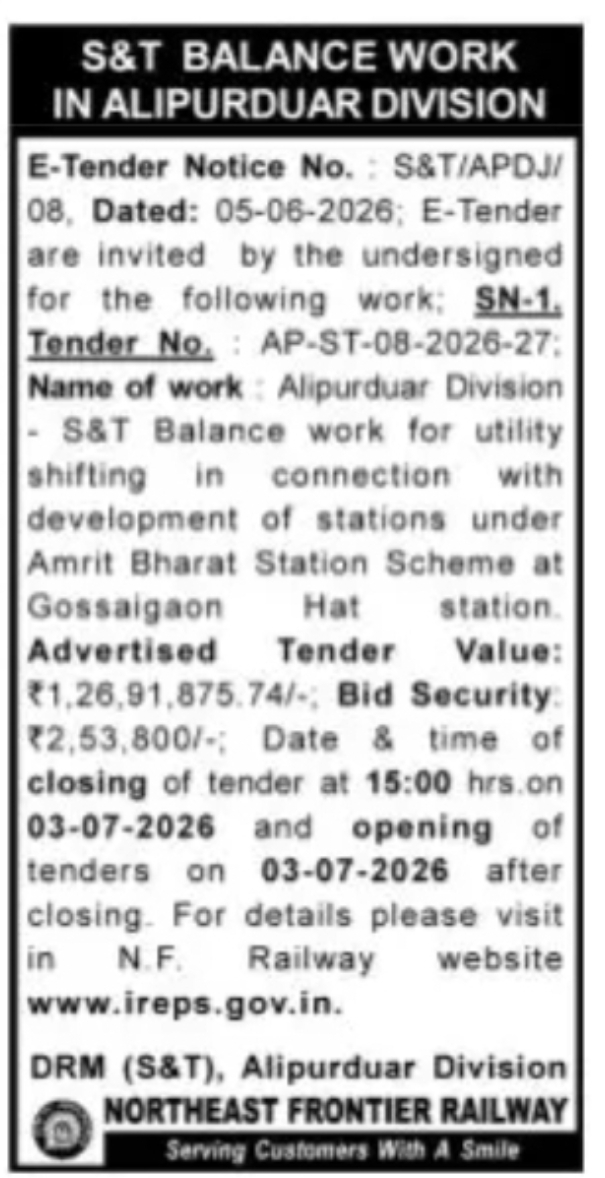 S&T Balance Work in Alipurduar Division – E-Tender Notice