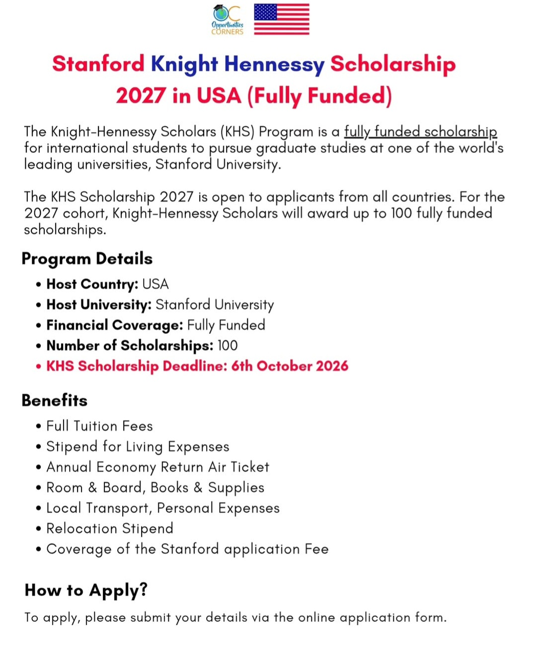 Stanford Knight-Hennessy Scholars Program 2027 – Fully Funded Scholarship in USA