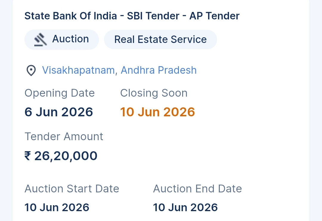 State Bank Of India - SBI Tender - AP Tender