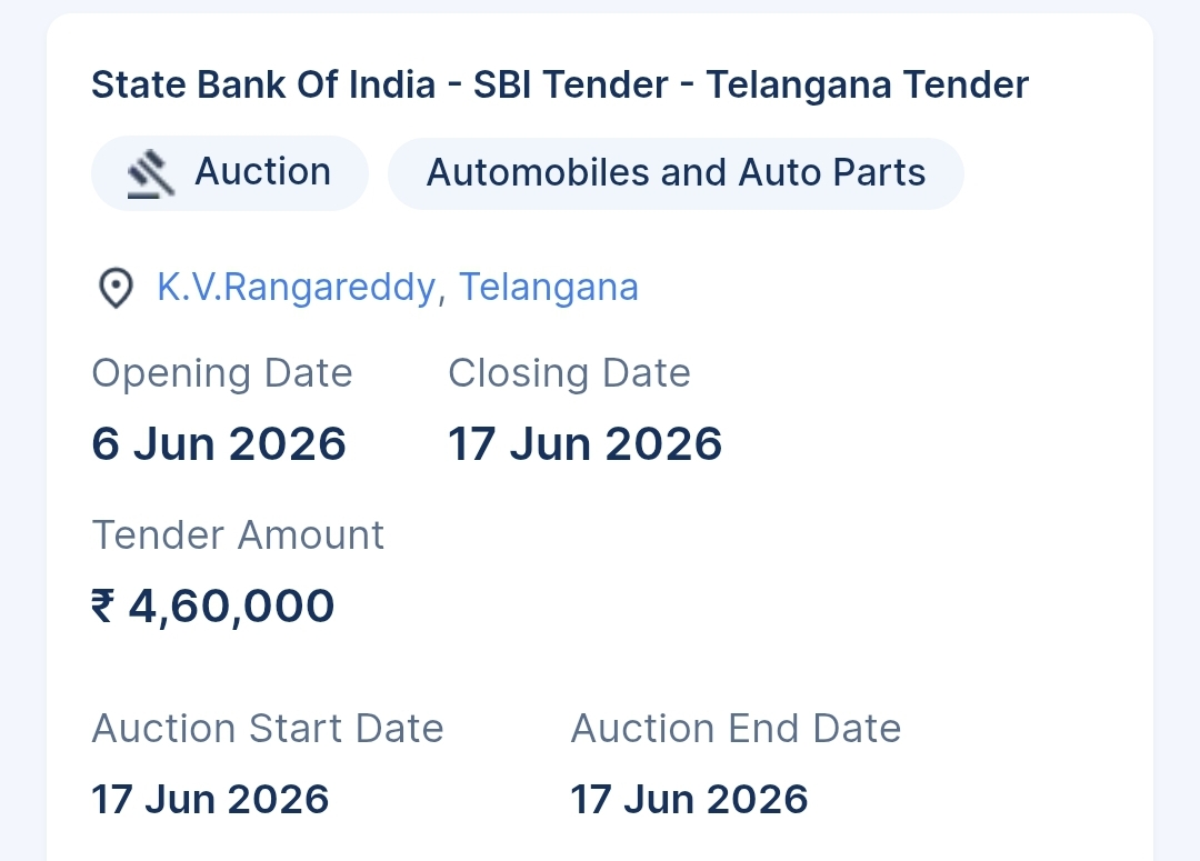 State Bank Of India - SBI Tender - Telangana Tender