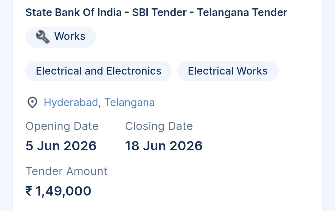 State Bank Of India - SBI Tender - Telangana Tender