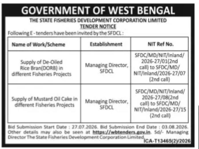 State Fisheries Development Corporation Ltd. – Feed Supply Tender