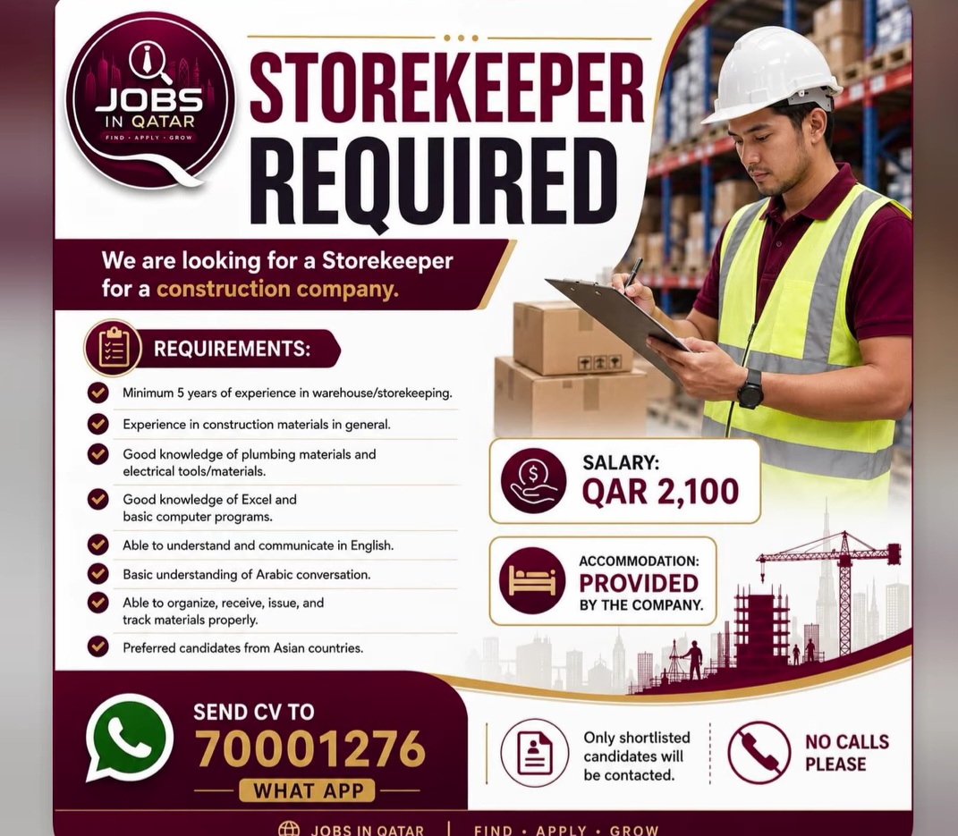 Storekeeper Jobs in Qatar