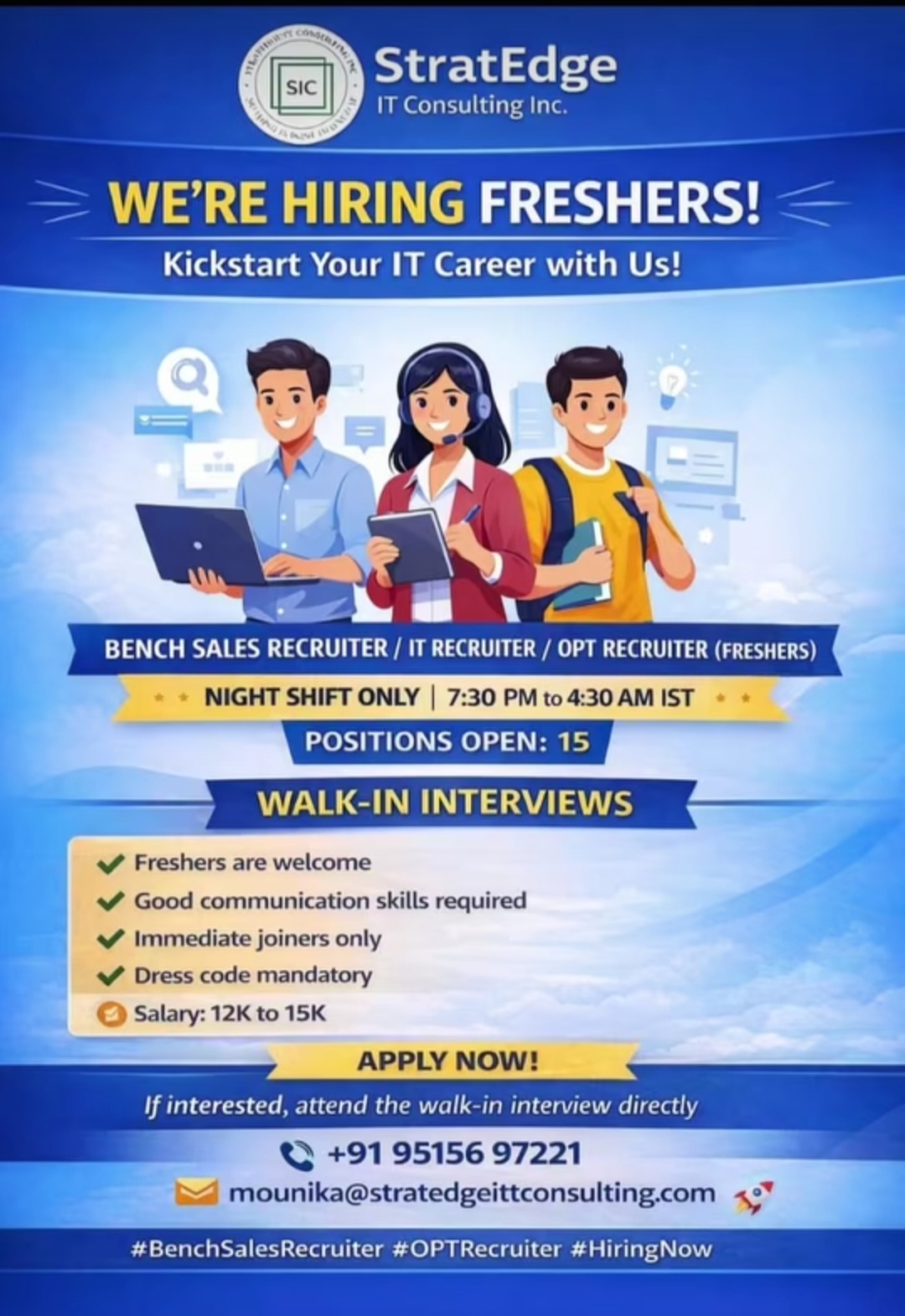 🚀 StratEdge IT Consulting Inc (SIC) – Hiring Freshers!