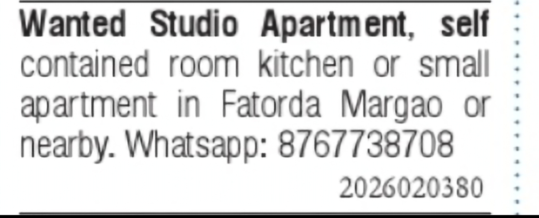 Studio Apartment Wanted – Fatorda/Margao