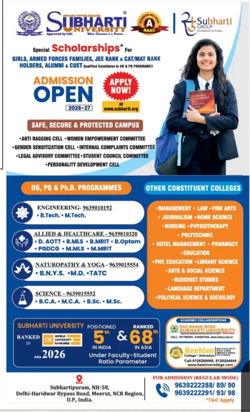 Subharti University Admissions Open 2026–27