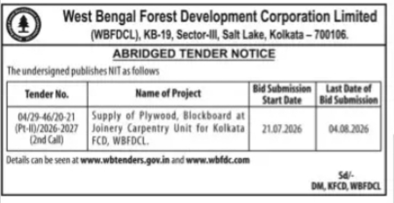 Supply of Plywood and Blockboard for Joinery Carpentry Unit – WBFDCL Tender