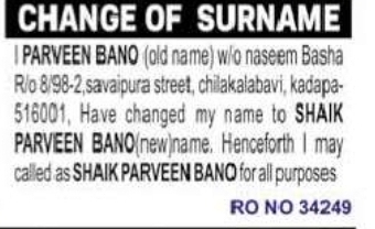 Surname Change Declaration – Shaik Parveen Bano