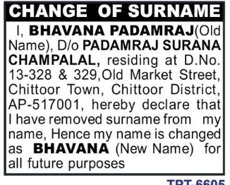 Surname Removal Declaration – Bhavana