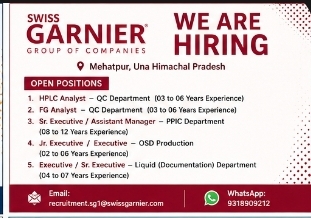 Swiss Garnier’s Group of Companies – Hiring Multiple Positions