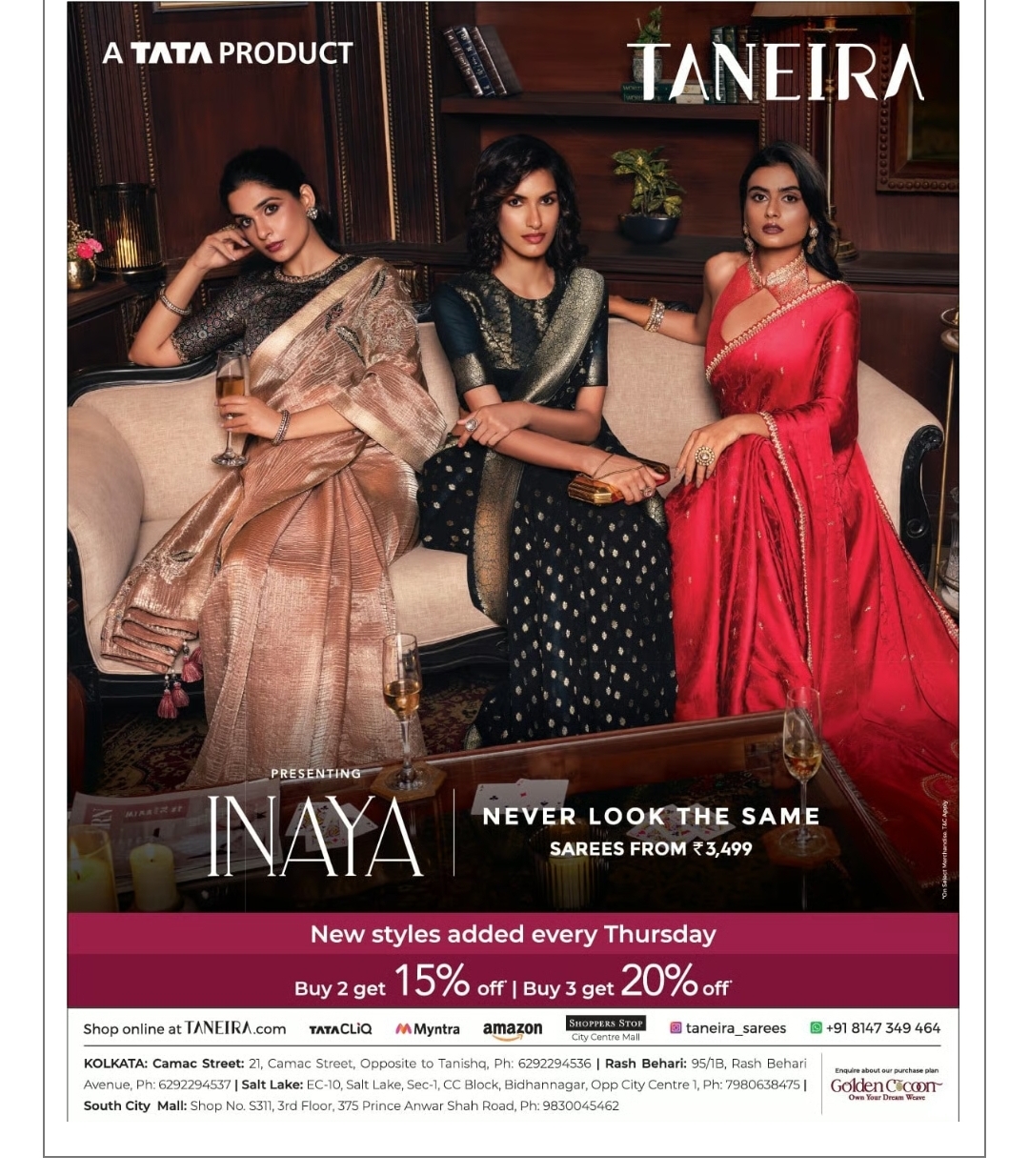 Taneira Saree Collection – Up to 20% Off on Buy 3, 15% Off on Buy 2 Deals