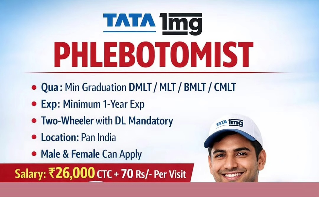 💼 TATA 1mg Hiring Phlebotomist