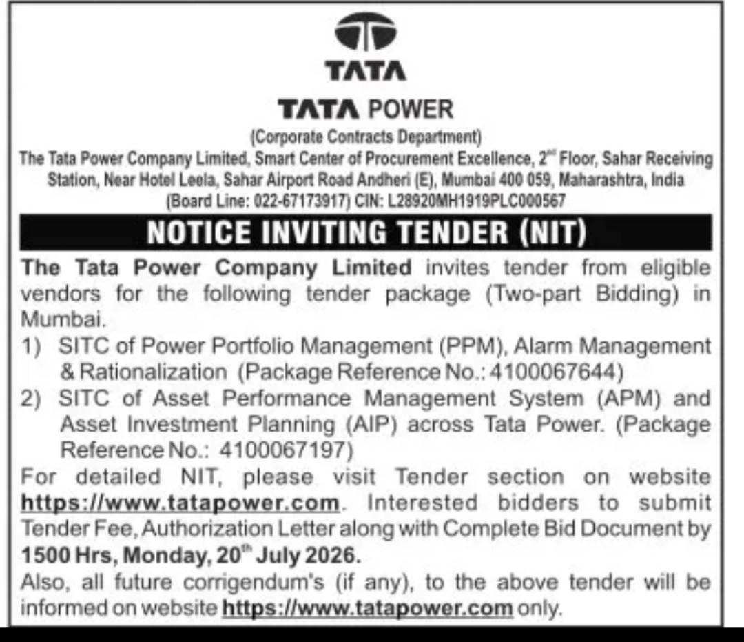Tata Power Invites Bids for PPM and Asset Performance Management Projects