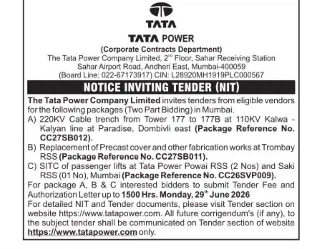 TATA POWER – NOTICE INVITING TENDER (NIT)