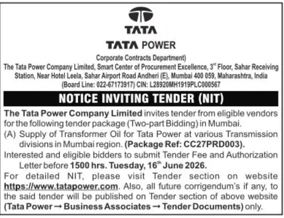 TATA POWER – NOTICE INVITING TENDER