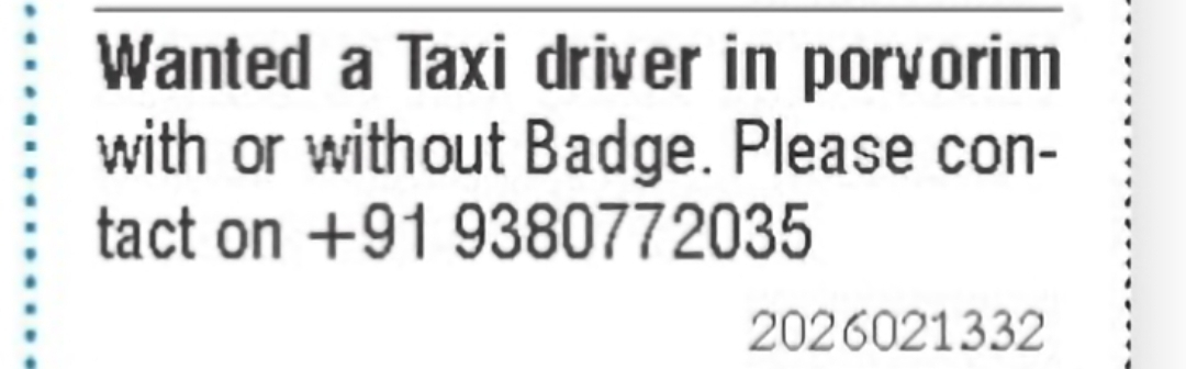Taxi Driver – Porvorim, Goa