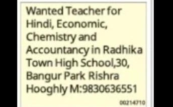 Teacher Vacancy – Radhika Town High School