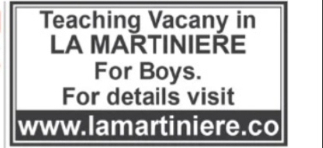 TEACHING VACANCY – LA MARTINIERE FOR BOYS