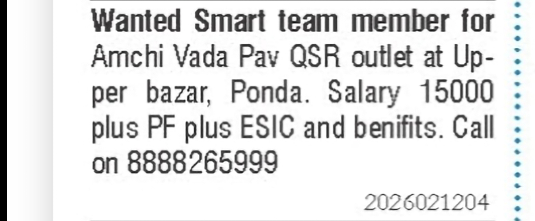 Team Member Required – Amchi Vada Pav Outlet