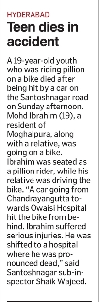 Teen Dies in Santoshnagar Road Accident