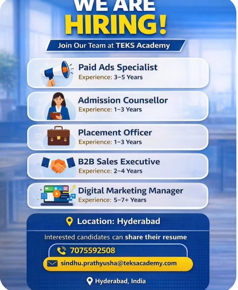 TEKS Academy is Hiring – Hyderabad