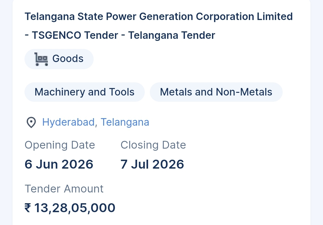 Telangana State Power Generation Corporation Limited - TSGENCO Tender - Telangana Tender
