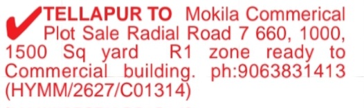 Tellapur–Mokila Corridor Commercial Plots (Sale)