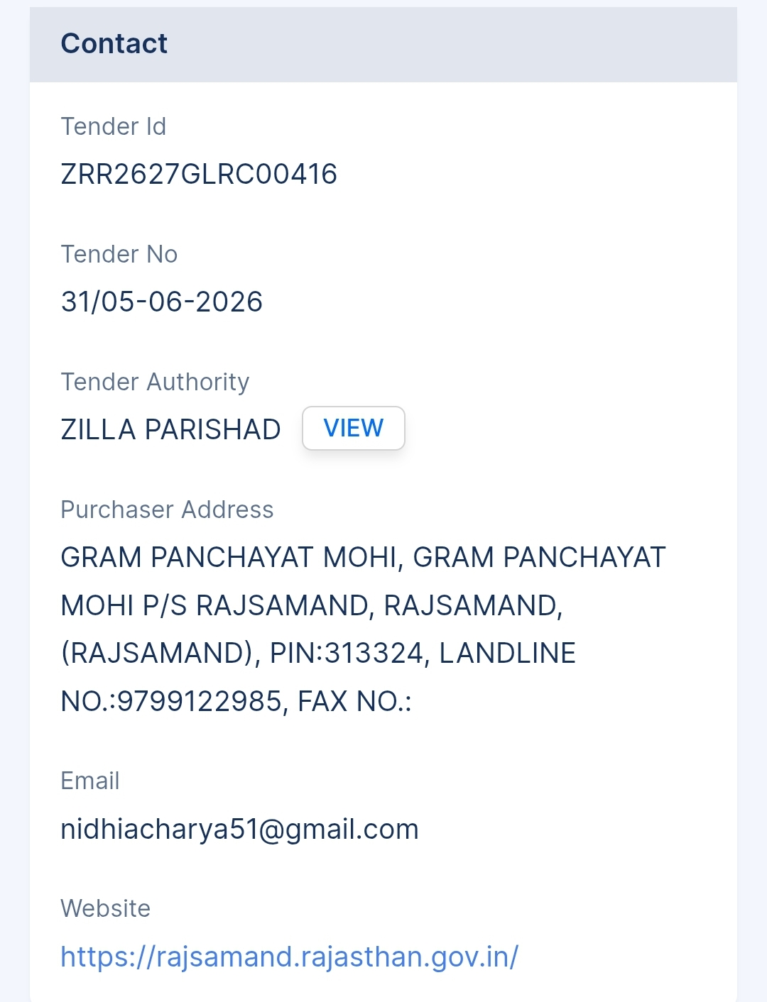 Tender for Material Supply Gram Panchayat Mohit Year 2026-27
