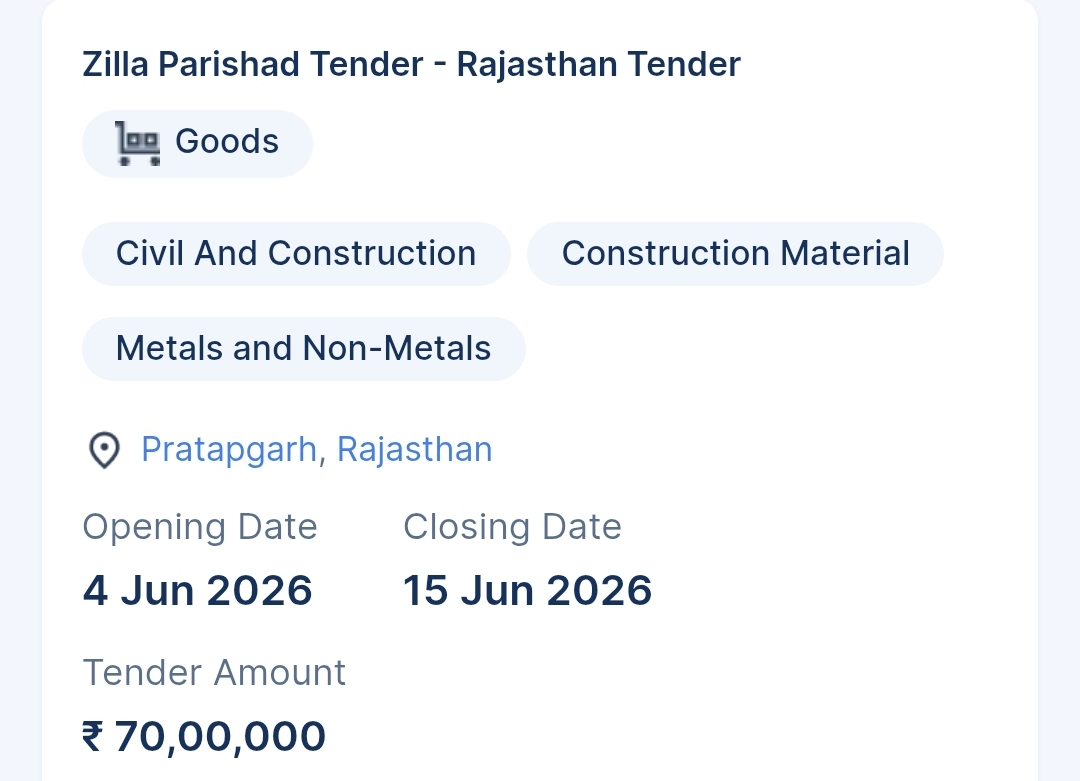 Tender for procurement of materials for construction works in various Gram Panchayats under Panchayat Samiti, Dalot.