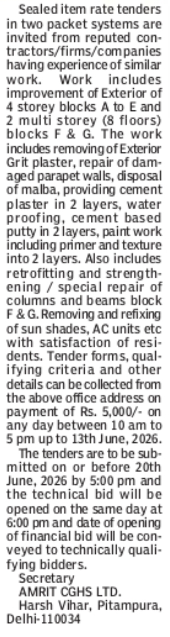 Tender Notice – Civil Repair & Exterior Renovation Works