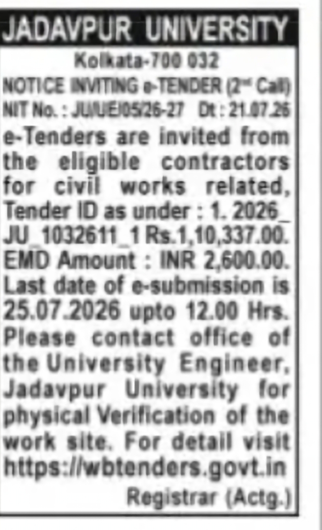 Tender Notice – Jadavpur University