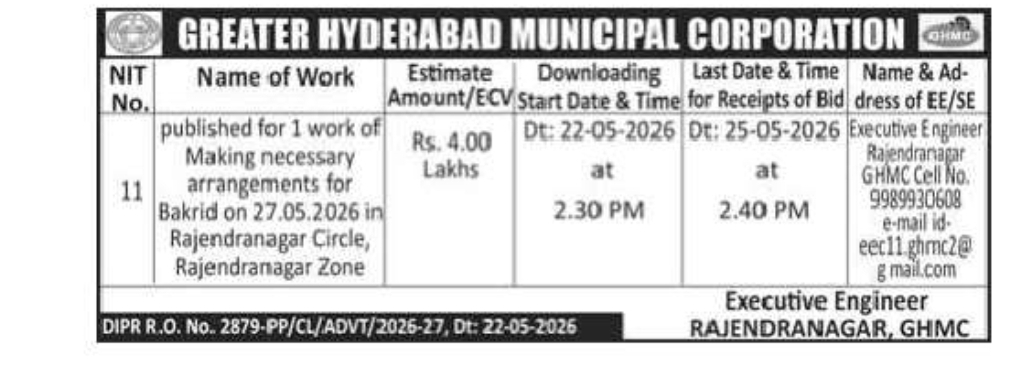 Tender Notice – Rajendranagar Circle