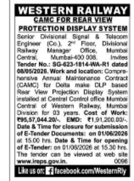 TENDER NOTICE – WESTERN RAILWAY (MUMBAI DIVISION)