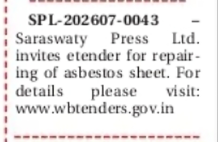 TENDER – REPAIRING OF ASBESTOS SHEET