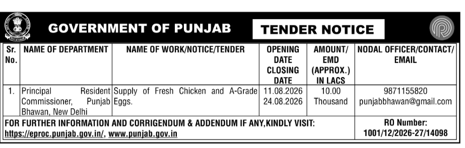 Tender – Supply of Fresh Chicken and A-Grade Eggs